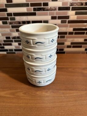 Longaberger Ceramic Ramekins Set of 4 in Woven Traditions Blue Pattern